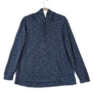 Weatherproof Vintage Slub Hoodie Blue Stripe L Hi Low Stretchy Kangaroo‎ Pocket